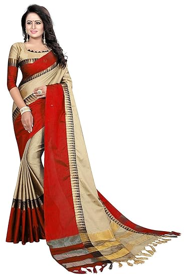 Womens cotton Silk Saree With Blouse Piece (TempleVisvaVatiation)