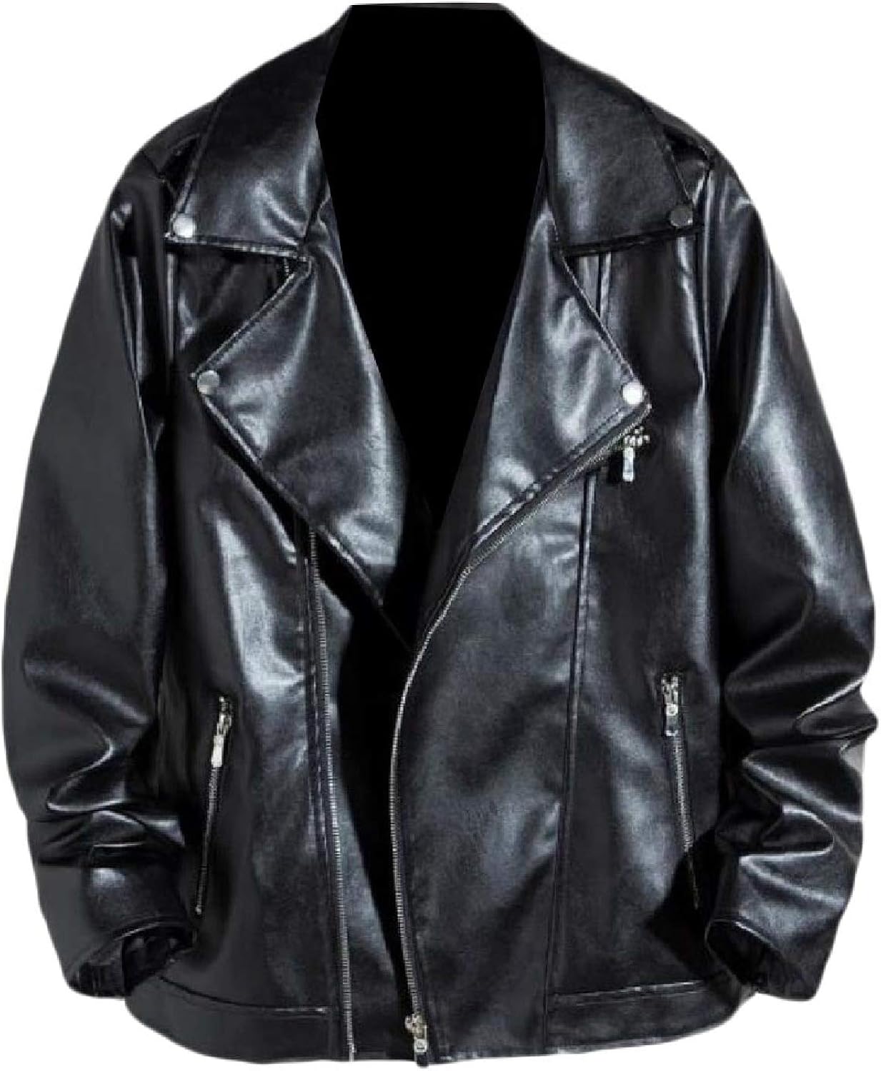 DressUMen Slim Fitted Oversized Jackets Baggy Bomber Bikers Zip Casual Leather Coat at Amazon 