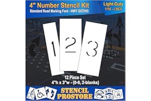 STENCIL PROSTORE Curb and Median Stencils - 4 inch Number KIT Stencil Set - (12 Piece) - 4" x 3" x 1/16" (63 mil) - Light-Duty