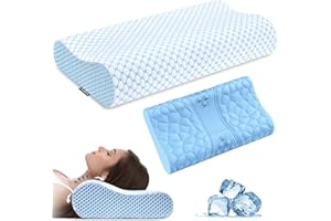 OLUMOON Neck Pillow Memory Foam Pillows - Cooling Neck Support Pillow for Pain Relief, Ergonomic Cervical Pillow for Sleeping, Orthopedic Contour Bed Pillow for Side, Back & Stomach Sleepers