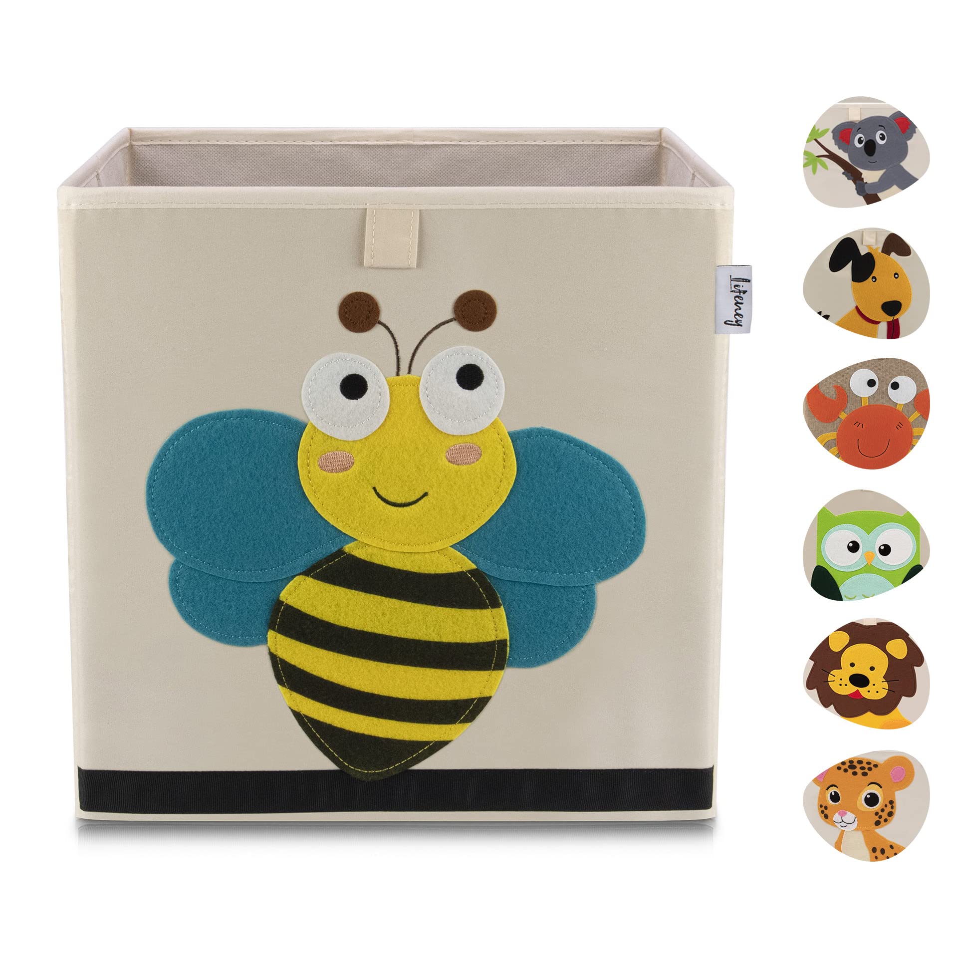 LIFENEY Children's Storage Box with Bee Motif, Toy Box with Animal Motif, Suitable for Cube Shelves, Organiser Box for the Children's Room, Storage Basket Children