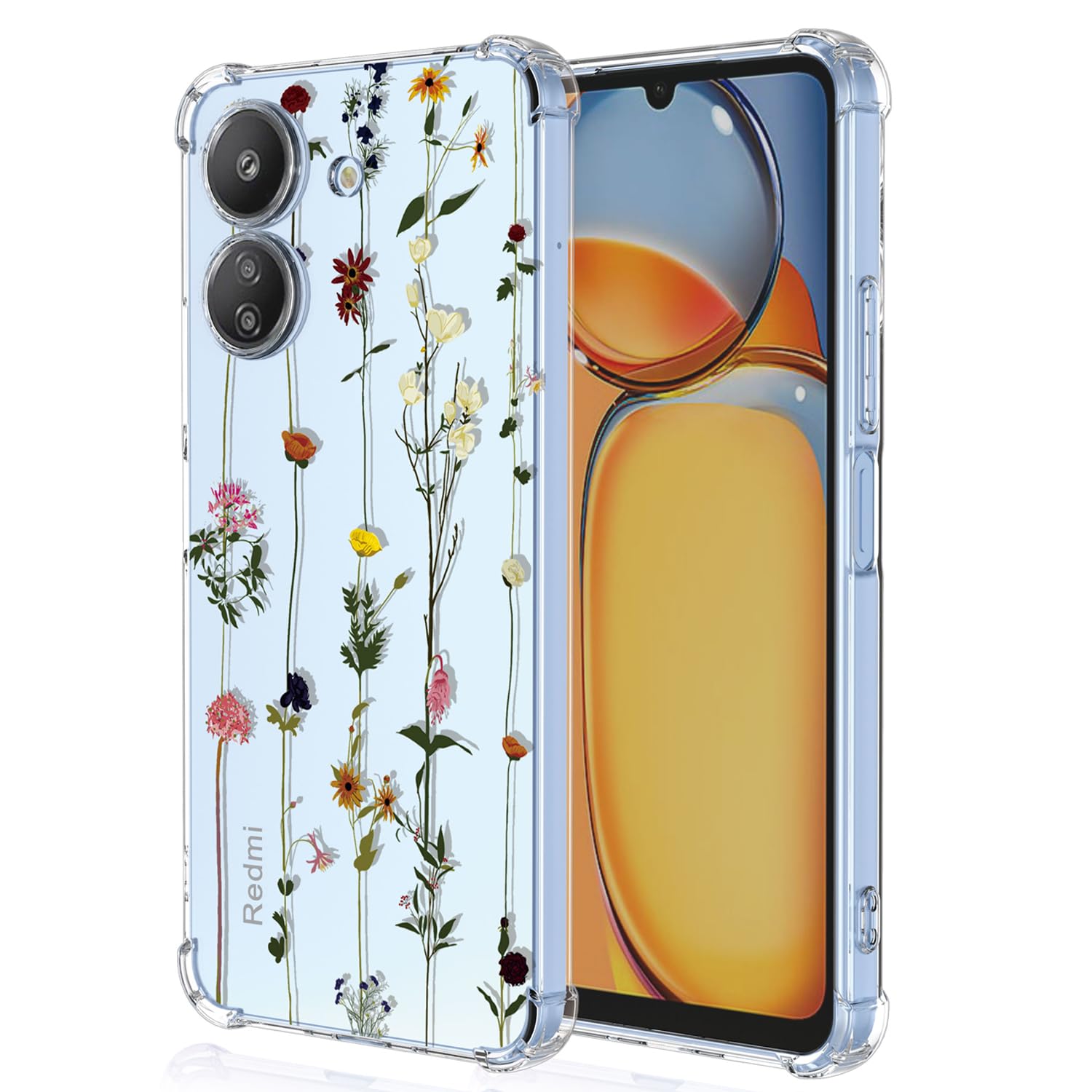 XINYEXIN Clear Case for Xiaomi Redmi 13C / Xiaomi Poco C65 Flowers Floral Pattern Design Slim Shockproof Transparent Soft TPU Bumper Case Protective Cover - Gardening — image 1
