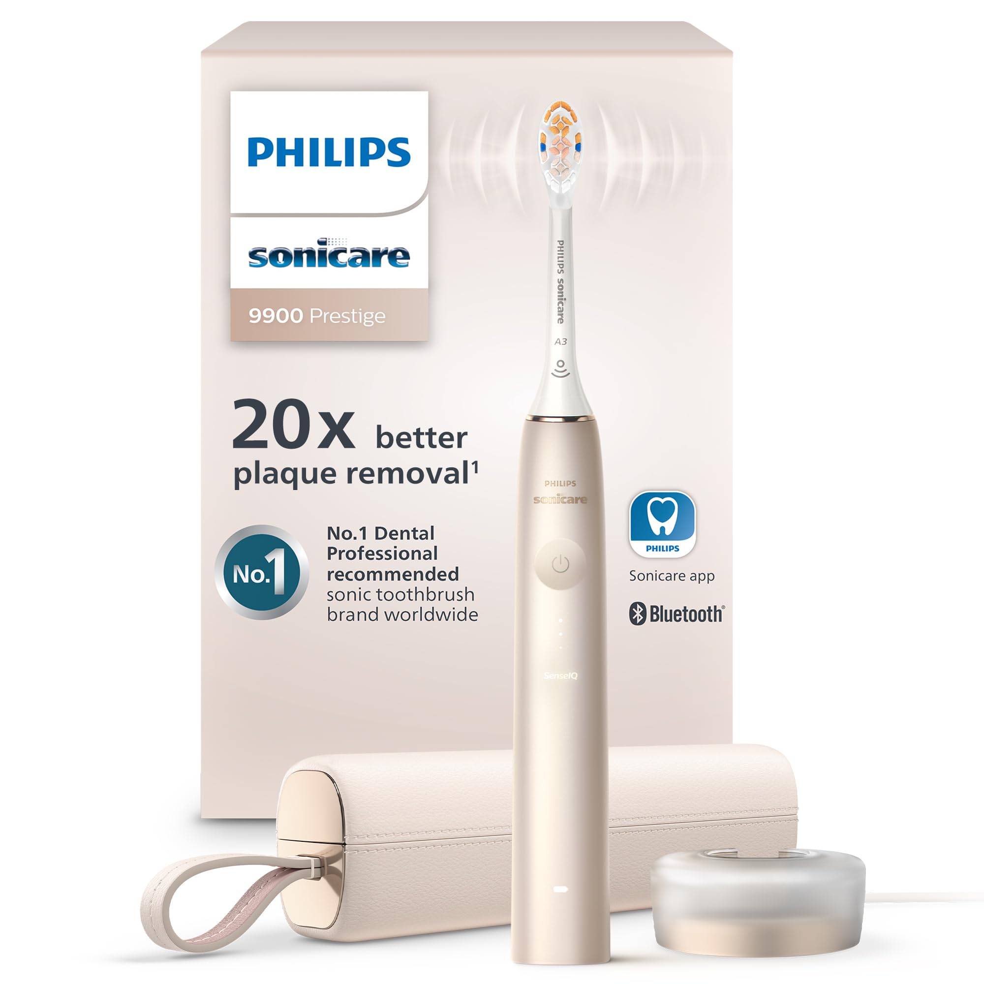Photo 1 of **FACTORY SEALED** Philips Sonicare DiamondClean 9900 Prestige Electric Toothbrush - with SenseIQ Technology and Advanced AI App, 5 Brushing Modes, 3 Intensity Levels, Charging Travel Case, Champagne, HX9990/11