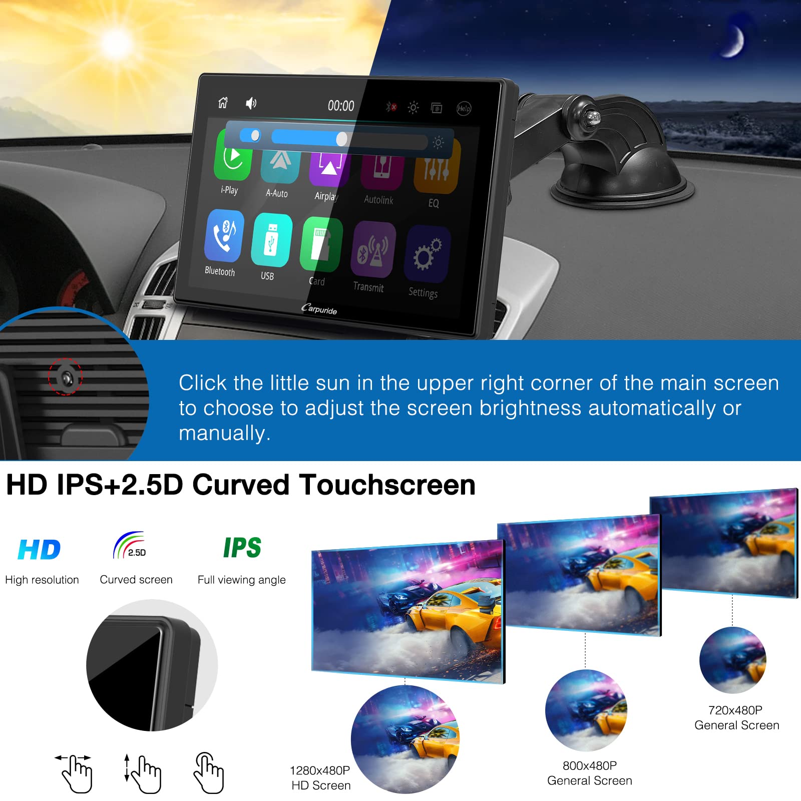 Carpuride W901 Pro Portable Carplay & Android Auto with Dula Bluetooth, 9 inch 1080P Touch Screen, Mirror Link/GPS/Siri/FM, Support Truck Dashboard Mounted