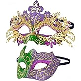 Dinwenddey Masquerade Mask for Couples Party Masks Set, Metal Filigree Shiny Rhinestone Venetian Mask for Ball Mardi Gras