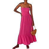 R.Vivimos Womens Summer Boho Cotton Maxi Dress Adjustable Spaghetti Strap Elastic Smocked Casual Ruffle Hem Flowy Beach Dress