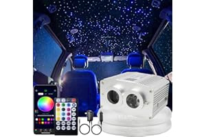 AZIMOM Dual Port 16W Twinkle Bluetooth Fiber Optic Lights Star Ceiling Light Kits 1100pcs*0.03in*13.1ft Fibers Strands Sound Activated RGBW APP/Remote for Car Home Starlight Headliner Décor