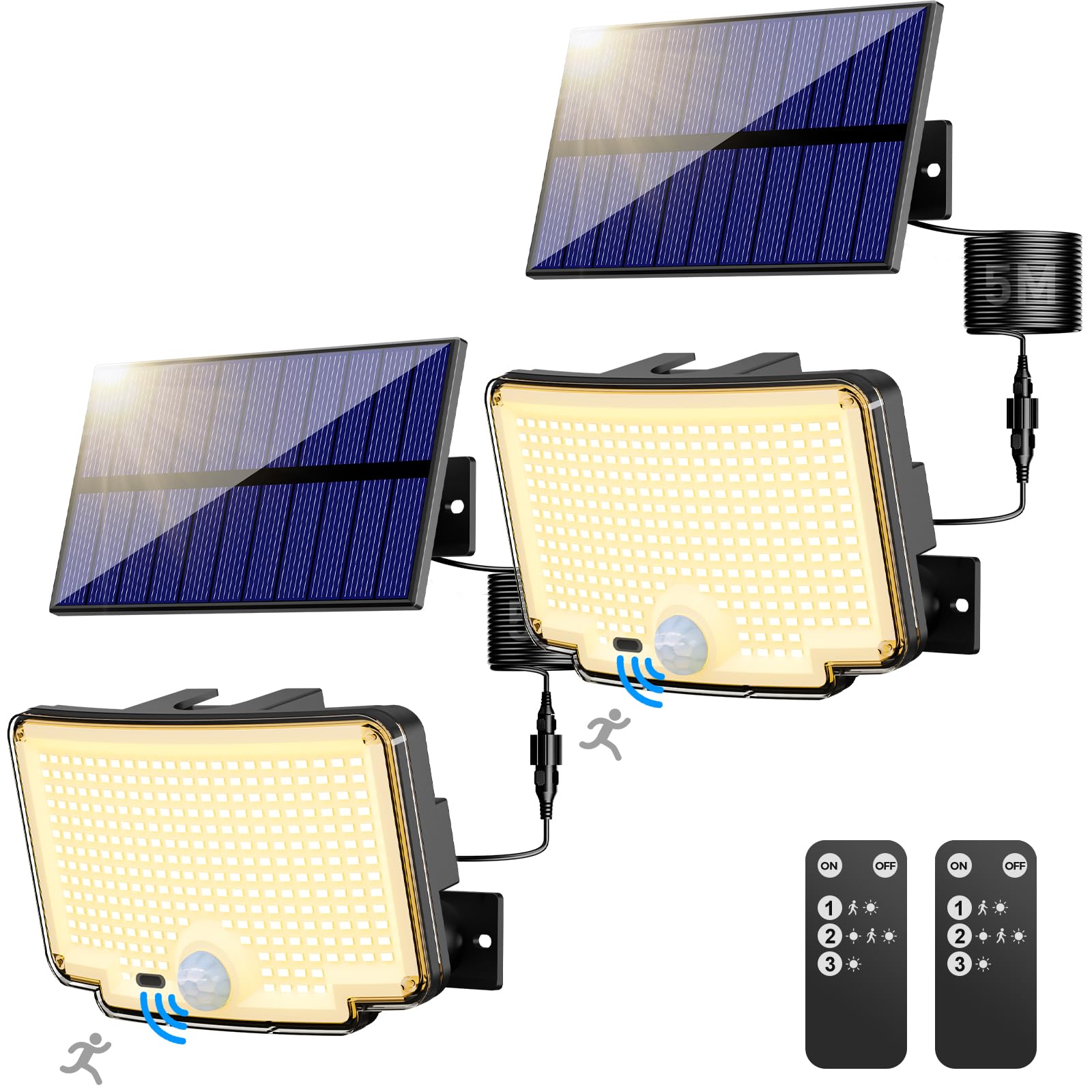 Nipify Solar Lights 2pk - 310LED Security/Pir Motion Sensor - 3 Mode & Remote - IP65 Split Solar Powered for Garden, Yard, Shed