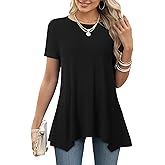 LYANER Women's Crewneck Short Sleeve Tunic Top Loose Flowy Irregular Hem Blouse