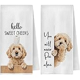QWZDRHYJI Funny Goldendoodle Dog Bathroom Hand Towels, Goldendoodle Gifts for Women Men, Hello Sweet Cheeks Golden Doodle Dog Decorative Hand Towel for Bathroom Washroom, 16x24 Inch Set of 2