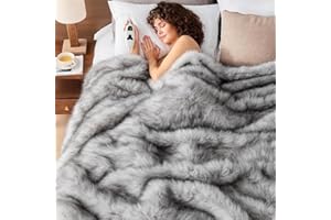 Heated Electric Blanket Throw,Octrot 50"X60" Faux Fur Heating Blanket Luxury Christmas Gifts Heavy Plush with 10 Heats Levels & 8 Hours Auto Off,Super Cozy Warm Fuzzy,Fluffy Decor Winter Warming,White
