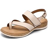 Littleplum Women's Orthopedic Arch Support Sandals Comfortable Thong Flip Flops Adjustable Ankle Strap Open Toe Walking Flat Sandals