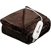 JIAMEIDING Heated Electric Blanket Throw 50" x 60" with 3 Heating Levels, 4H Auto Off, Fast Heating,2 Sided Flannel with ETL&FCC Certification and Machine Washable, Home Office Travel Use,Dark Brown
