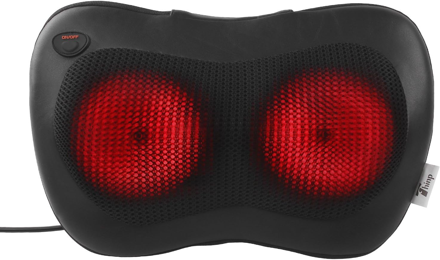 Thinp Shiatsu Massage Pillow Electric Cordless Massager Relax Neck / Back / Shoulder Cushion with Heat Balls and Car Adapter for Home, Office and Car Use, Black