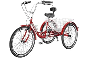 Slsy Adult Tricycles 7 Speed, Adult Trikes 20/24/26 inch 3 Wheel Bikes, Three-Wheeled Bicycles Cruise Trike with Shopping Basket for Seniors, Women, Men