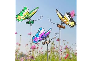 MAGGIFT 24 Inch Set of 3 Butterfly Garden Stakes Decor, Dragonfly Hummingbird Stakes, Glow in Dark Metal Yard Art for Mom, Mothers Day Ideal Gifts, Indoor Outdoor Lawn Pathway Patio Ornaments