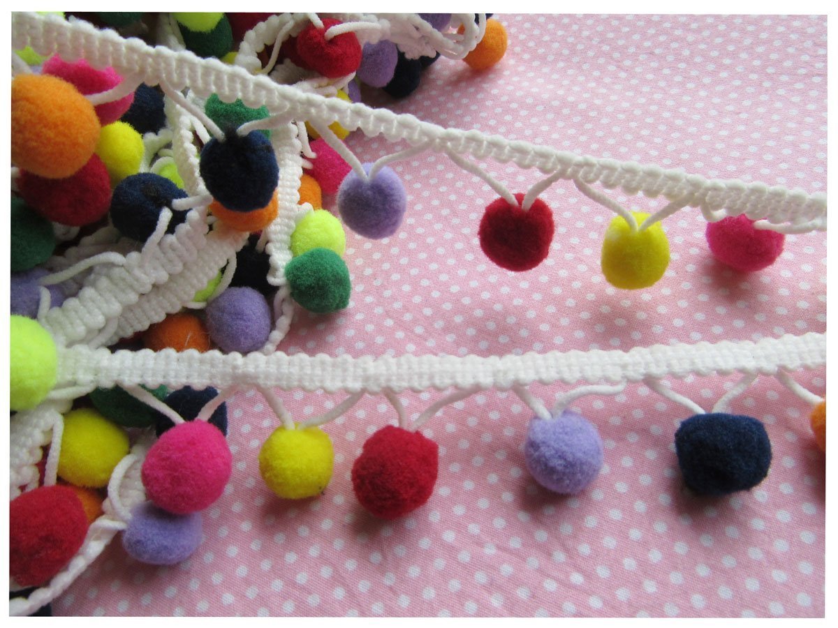 YYCRAFT 4.5Metres(5 Yards) Rainbow D Pom Pom Ball fringe Trim Ribbon Sewing