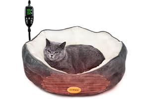 CANMIL Heated Cat Bed Indoor Heated Pet Bed for Indoor Cats and Small Dogs, Electric Round Cat Heated Bed with Heating Pad, Adjustable Temperature & Timer, Washable Cat Warming Bed 20in (Gray)