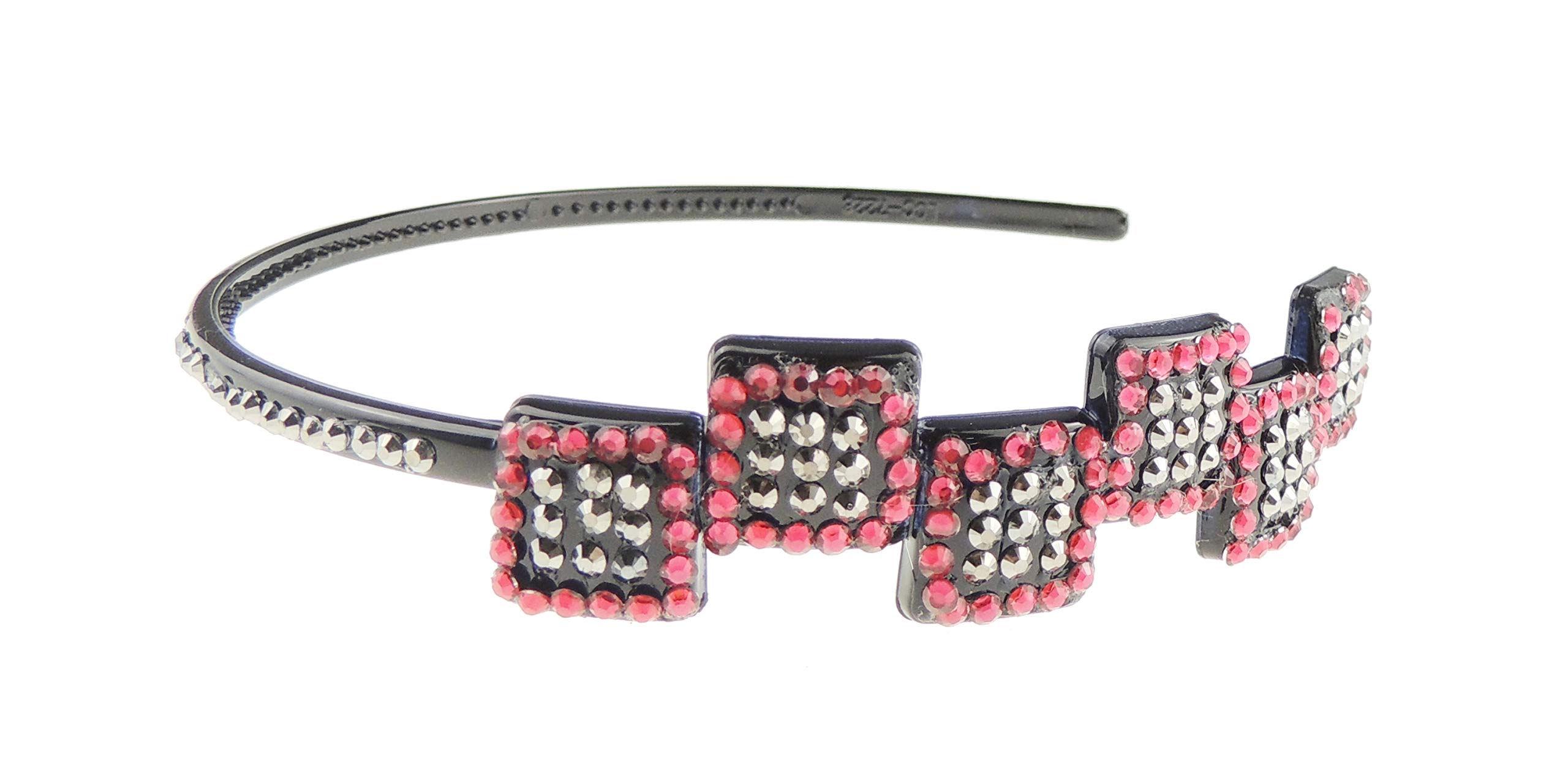Womens Black Sparkly Alice Band Headband Hair Accessory Crystal Pink Grey Squares Hearts (Squares)
