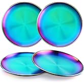 LIANYU 304 Stainless Steel Dinner Plates Set of 4, 8 Inch Small Metal Round Camping Plate for Kids Toddlers Feeding, Party Dessert Snack Salad Serving, Non-Toxic Unbreakable Dishes, Rainbow