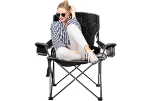 SUNNYFEEL XXL Oversized Camping Chair, 500 LBS Heavy Duty Lawn Chairs, Portable Folding Sports Chairs with Armrest, Cup Holder, Pocket ＆Bag for Outdoor/Travel/Picnic