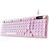 EWEADN V102 Wired Keyboard, 98 Keys Creamy Gaming Keyboard with Number Pad, Display Screen & Media Knob RGB Silent Wired Cute