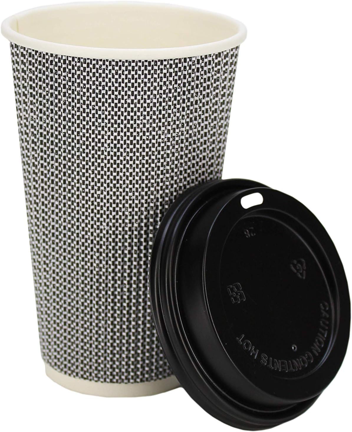 [85 SETS] 16 oz Disposable Double Walled Hot Cups with Lids - No Sleeves needed Premium Insulated Ripple Wall Hot Coffee Tea Chocolate Drinks Perfect Travel To Go Paper Cup and lid Brown Geometric: Health & Personal Care