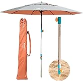 Handy Beach Umbrella with 10 Second Easy Setup Hammer In Anchor - 7ft Large Portable Heavy Duty High Wind Stability Beach Umbrellas For Sand-ASTM F3681 Safety Tested-Silver Coated UPF 55 Sun Protection