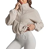 BOWOXO Cropped Fleece Winter Jacket for Women Cozy Sherpa Long Sleeve Coat with Secure Side Pockets