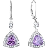 Inpasne Dangle Drop Earrings for Women 925 Sterling Silver Triangle Halo Leverback Earrings with Birthstone Jewelry for Her