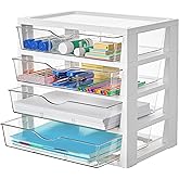 Vtopmart Clear Desk Organizer, 4-Tier Assemble Desktop File Organizer with Drawers, Office Desk Organization for Office Supplies