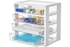Vtopmart Clear Desk Organizer, 4-Tier Assemble Desktop File Organizer with Drawers, Office Desk Organization for Office Supplies