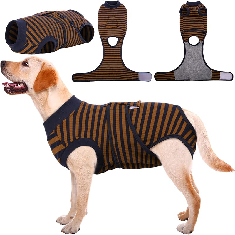 Kuoser Dog Surgery Recovery Suit Adjustable Post Surgery Body Suit Brown XL