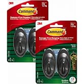 Command Hooks, Black, 3 lb Capacity | Outdoor | Water-Resistant Strips | 2-Hooks 4-Strips | Damage-Free