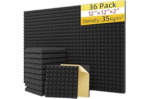 36 PC Pyramid Sound Proof Foam Panels Self-Adhesive, 12" X 12" X 2" Acoustic Foam Panels, 35kg/m³ High Density Soundproof Wal
