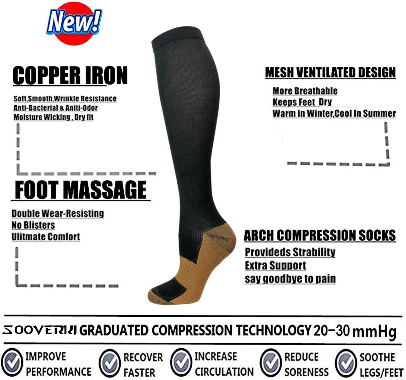 8 Pairs Copper Compression Socks for Men & Women - Best for Running,Athletic,Medical,Pregnancy and Travel -20-30mmHg（Large-X-Large）: Health & Personal Care