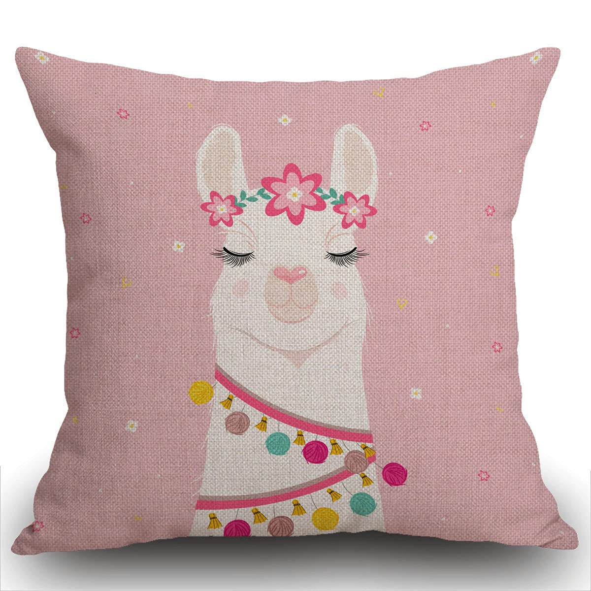 Smooffly Decorative Cushion Cover Square 18x18 Cute Cartoon Llama Pink Animal Art Drawing Funny Girl Greeting Happy Llamas Love Home Decor Throw Pillow Cover Pillowcase 45 x 45 cm 18 x 18 inches