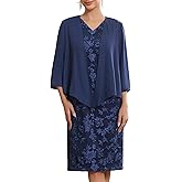 WOMLAYOUT Women's Mother of Bride Two Pieces Dresses with Chiffon Jacket Embroidery Floral Wedding Guest Dress Sets