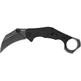 Kershaw Outlier, Tactical Karambit Style Folding Pocket Knife with Assisted Opening, Reverse Grip, Blackwash Finish on Handle, Liner Lock, 2.6 inch Blade with Deep Carry Pocketclip