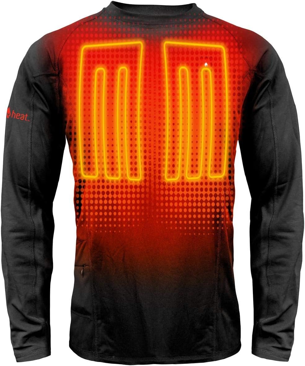 ActionHeat Base Layer Battery Operated Heated Shirt for Men โ Electric Heated Clothing w/ 3 Heat Panels for Winter Innerwear, Outdoor Camping, Skiing, Hunting - Black