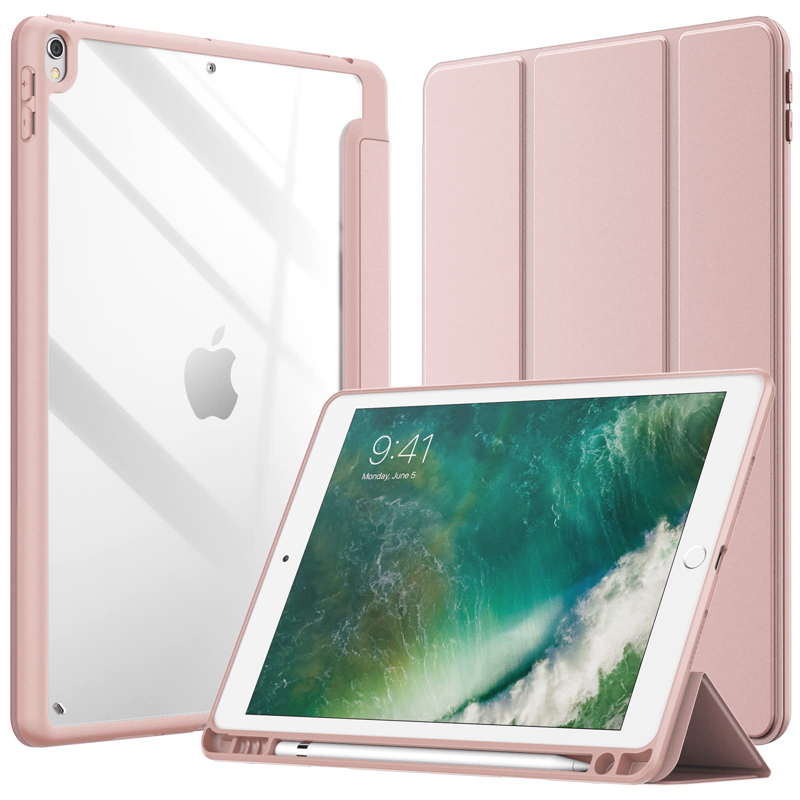 JETech Case for iPad Air 3 (10.5-Inch 2019, 3rd Generation) and iPad Pro 10.5-Inch with Pencil Holder, Clear Transparent Back Shell Slim Stand Shockproof Tablet Cover (Rose Gold)