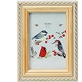 ibalux 4x6 Picture Frame Pine Wood with Real Glass, Gold-Toned Synthetic Rope Edging, Vertical and Horizontal for Tabletop or Wall Hanging, Nature