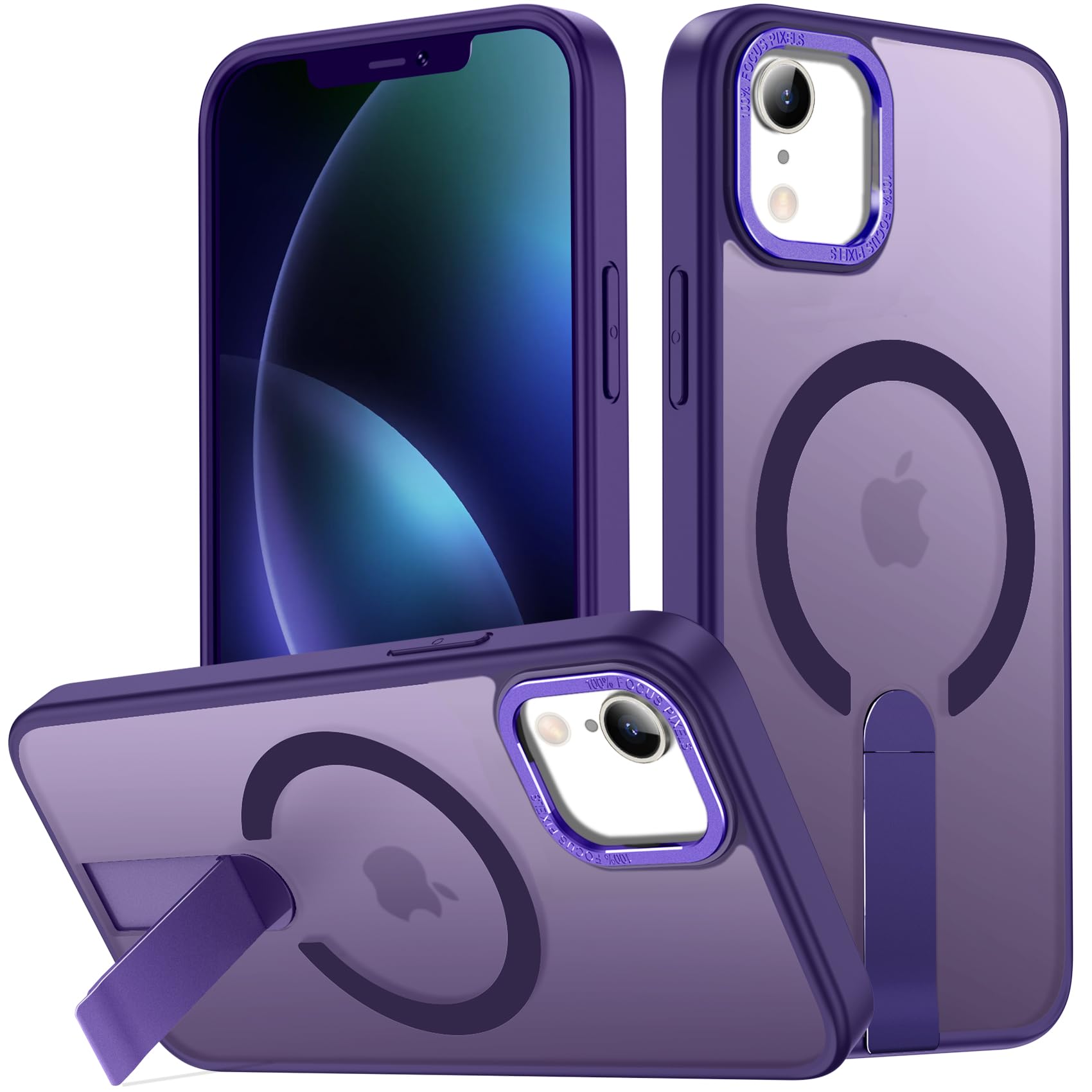 EMMPITU for iPhone XR Case Compatible with Magsafe, Built-in Invisible Stand [Military Drop Protection] Strong Magnetic Shockproof Slim Protective Phone Case Cover for iPhone XR 6.1 (Purple)
