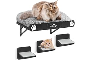 Y&ME YM Cat Hammock Cat Shelves with Plush Cushion and 3 Large Cat Wall Steps, Cat Wall Furniture Cat Wall Shelves with Plush Covered, Cat Climbing Shelf Cat Scratching Post for Indoor, Gift for Cat