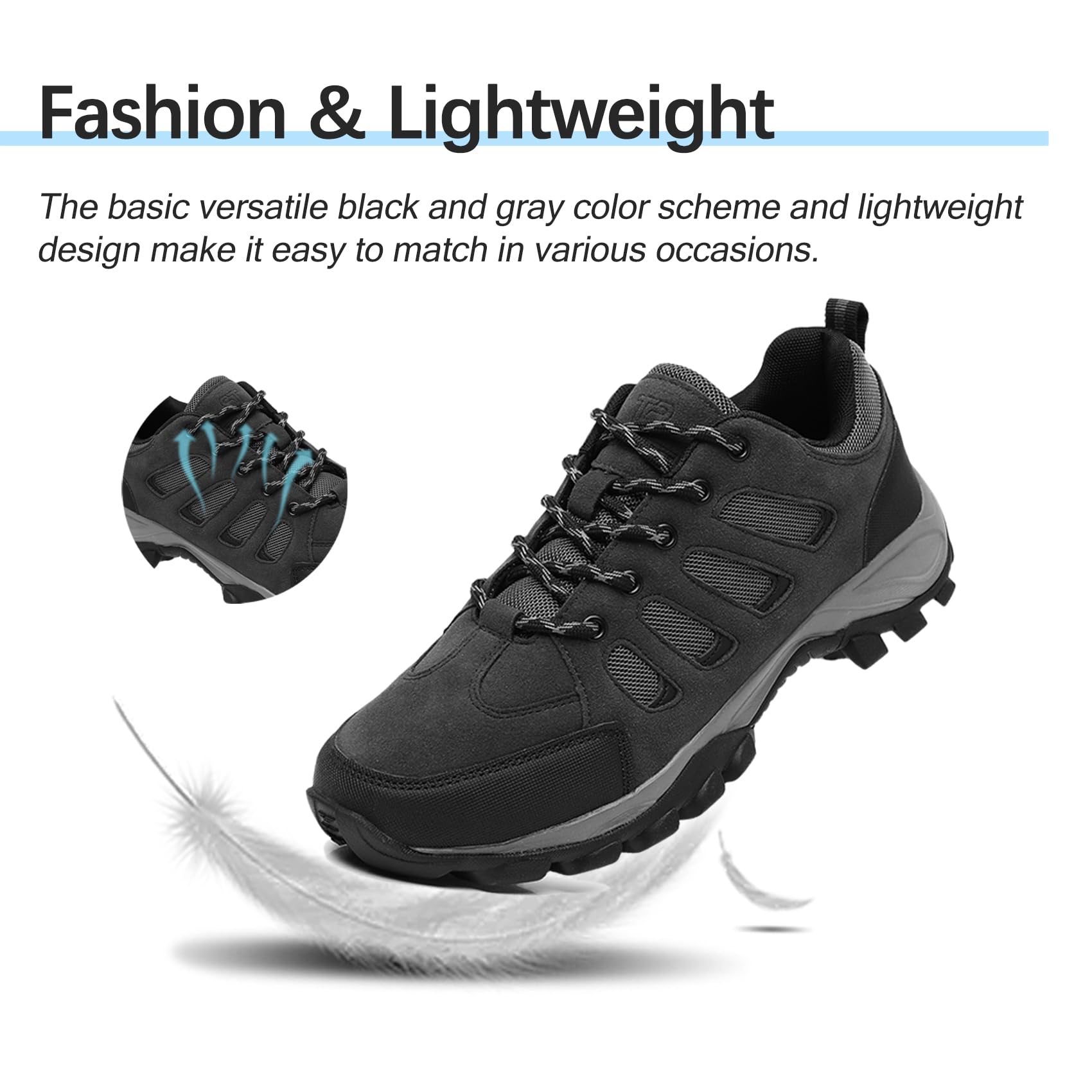 TRAILBLITZ Wanderschuhe Herren Halbschuhe Atmungsaktive rutschfest Leicht Komfort Sneaker Reisen Bergsteigen Sportschuhe Klassiker Mode (43 Herren,Schwarzgrau) 4