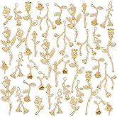 PH PandaHall 40pcs 10 Styles Rose Charms, Golden Rose Branch Charms Flower Charm Pendants Jewelry Making Pendant for DIY Earrings Necklace Bracelet Crafts Making Christmas