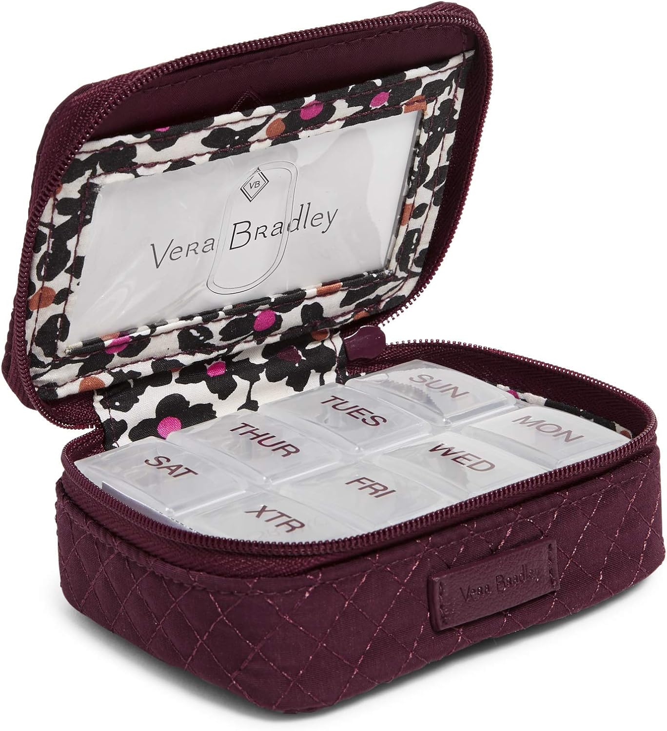 Vera Bradley Women's Iconic Travel Pill Case, Microfiber, Mulled Wine