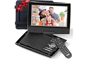 SUNPIN 11" Portable DVD Player for Car and Kids with 9.5 inch HD Swivel Screen, 5 Hour Rechargeable Battery, Dual Earphone Jack, Supports SD Card/USB/CD/DVD, with Extra Headrest Mount Case (Black)
