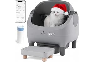 HALKYDY Upgraded Automatic Litter Box Self Cleaning, with Raised Step, Open Top Large Capacity for Multiple Cats, Odor Control & Safety Protection & Smart App Control & Health Monitoring & Quiet Operation
