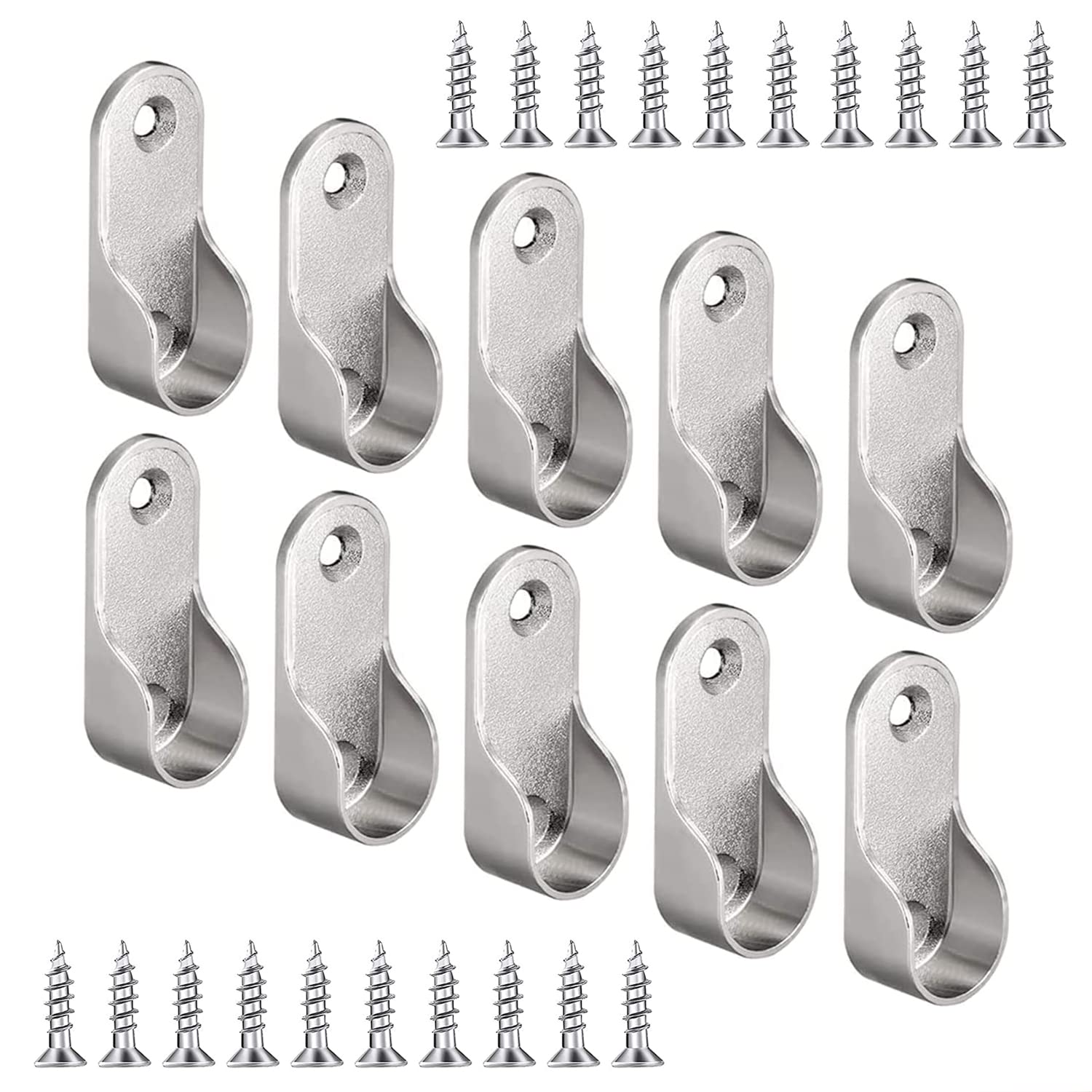 iTYOOS 10 Pieces Wardrobe Rail Fittings With 20 Pieces Screws, Zinc Alloy Oval Closet Rod End Supports, Wardrobe Pole Fittings Bracket For Wardrobe Bracket Showe Curtain Rod